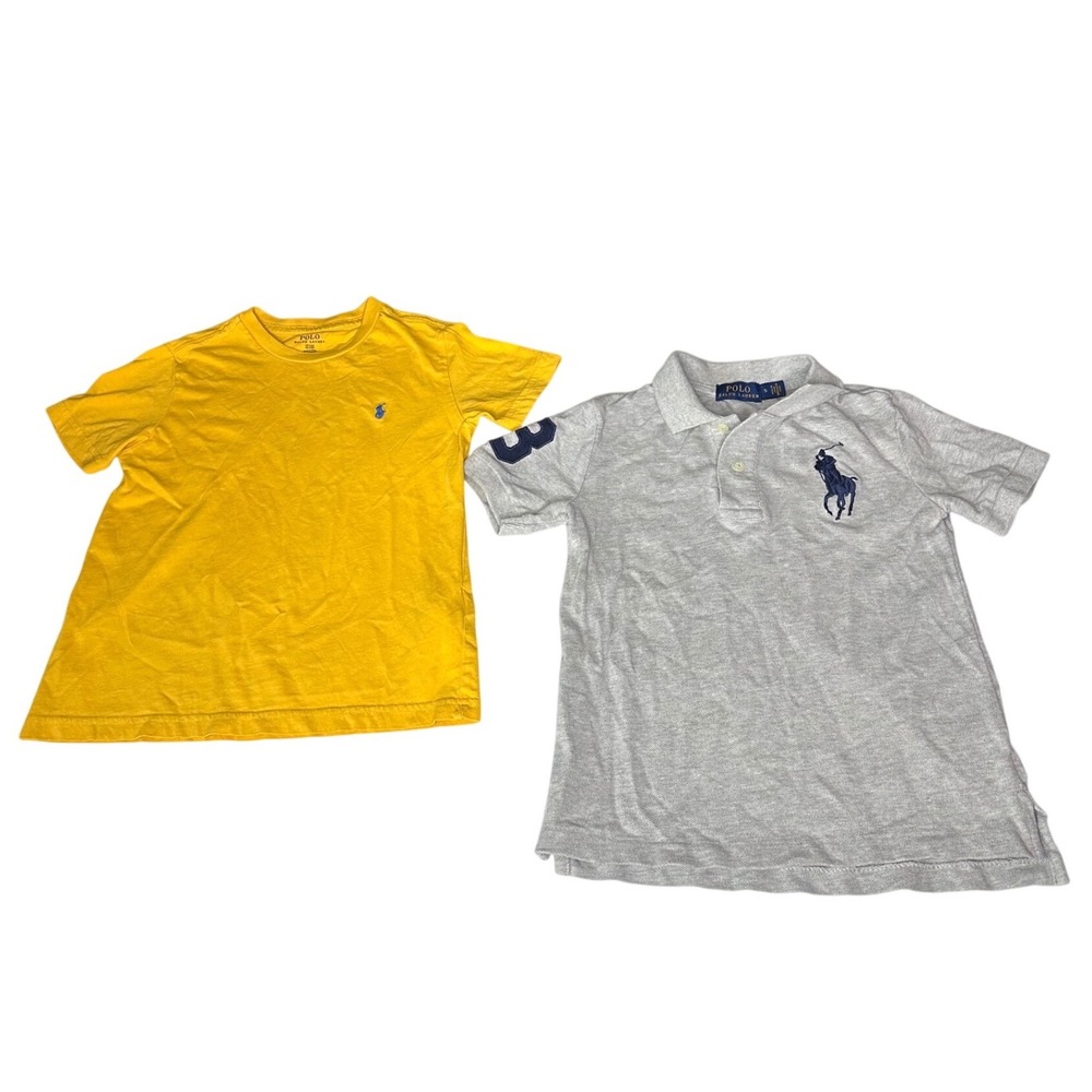 Polo Ralph Lauren Lot 2 Boys Shirts Gray Polo And Yellow Short Sleeve Size 5